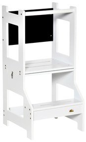 Torre de Aprendizagem para Crianças 3-6 Anos de Madeira Torre de Aprendizagem Infantil Convertível em Secretária com Ardósia e Barra de Segurança para