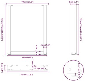 Pernas p/ mesa de jantar 2 pcs forma U 70x(72-73)cm aço natural