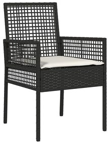 Conjunto de Jantar de 5 Peças com Almofadas Rattan Preto