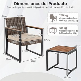 Conjunto de Mesa e 2 Cadeiras de Jardim, 40 x 40 x 40 cm, Design Ergonómico, Bege / Castanho / Preto