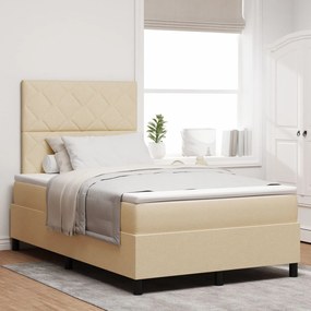 Cama com Caixa de Molas e Colchão &amp; LED Creme 120x200 cm Tecido