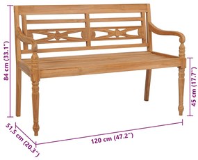 Banco Batávia c/ almofadão bege 120 cm teca maciça