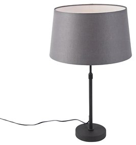 Candeeiro de mesa preto com abajur de linho cinzento 35 cm ajustável - Parte Country / Rústico