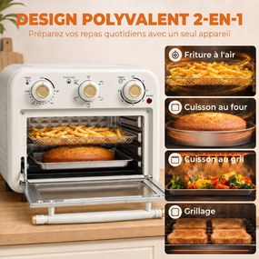 Forno e Fritadeira de Ar Quente, 34,2 x 32 x 28,2 cm, Capacidade de 12 L, Creme