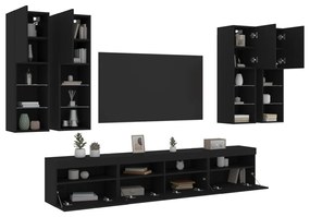 vidaXL 7 pcs conjunto de móveis de parede para TV com luzes LED preto