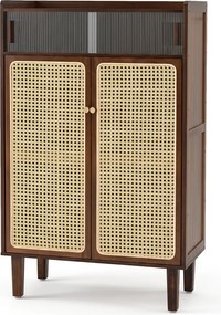Sapateira, 67 x 33 x 107 cm, 5 Níveis com Portas de Rattan, cor Nogueira