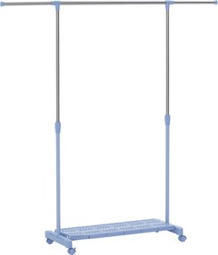 HOMCOM Charriot com Rodas com Barra de Aço Inoxidável e Prateleira para Sapatos Altura Ajustável 94-159x42x93-168 cm Azul | Aosom Portugal