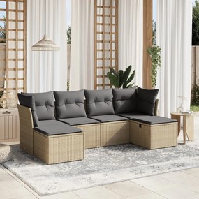 vidaXL 6 pcs conj. sofás jardim c/ almofadões vime PE bege misturado