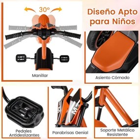 Triciclo para crianças de 3 rodas com pedais para frente/trás laranja
