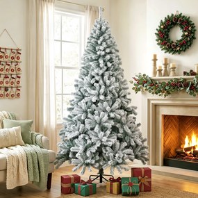 Árvore de Natal Nevada 230 cm com 1000 Pontas em PVC Ignífugo, Ramos Articulados, Montagem Rápida, Verde e Branco