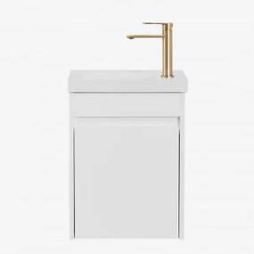 Conjunto De Móvel De Casa De Banho Suspenso Em Madeira Com Lavatório Integrado Narek Branco & Sem Espelho & Dourado Escovado ↑20 Cm Com Válvula De Dre
