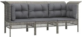 3 pcs conjunto lounge de jardim c/ almofadões vime PE cinzento