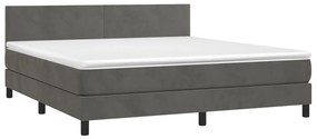 Cama box spring c/ colchão/LED 160x200cm veludo cinzento-escuro