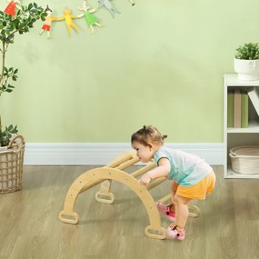 Arco de escalada infantil com baloico em madeira para uso interior, para meninos e meninas, bebés dos 18 aos 48 meses, madeira natural
