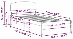 Estrado de Cama com Cabeceira 80x200 cm Madeira Maciça de Pinho