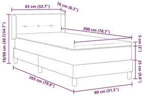 Cama Box com Colchão Cinza Escuro, 80 x 200 cm, Têxtil.