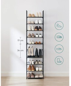 Sapateira com 10 níveis 45 x 28 x 173 cm preto