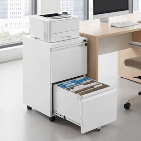 Armário de arquivo escritório móvel com 2 gavetas 44 x 37 x 67 cm, fechadura e 5 rodas, em metal, para arquivos de tamanho Carta, A4 e Legal, para esc