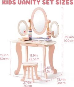 Toucador para crianças madeira com acessórios 100x70x34 cm Princess Rosa