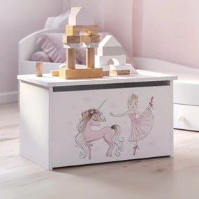 Baú para brinquedos branco Daria - unicórnio e princesa