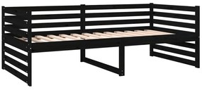 Sofá-cama 90x190 cm madeira de pinho maciça preto