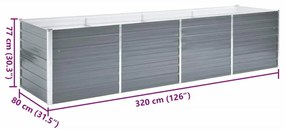 Canteiro elevado de jardim aço galvanizado 320x80x77cm cinzento