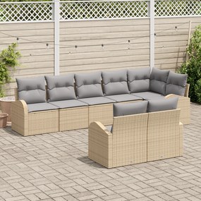 Conjunto de Sofá de Jardim de 8 Peças com Almofadas Bege Rattan Sintét