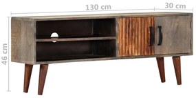 Móvel TV 130x30x46 cm madeira mangueira áspera maciça cinzento