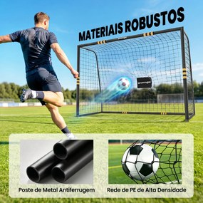 Baliza de Futebol para Jardim 300x120x200 cm com Rede, Estrutura Metálica e Proteção Acolchoada EPE, Preto e Amarelo