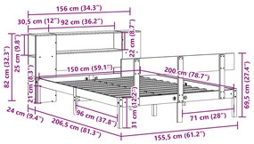 Cama com estante sem colchão 150x200 cm pinho maciço branco