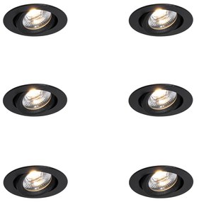 Set van 6 inbouwspots zwart kantelbaar 8,2cm incl. LED dim to IP54 ultra slim - Pupil Moderno