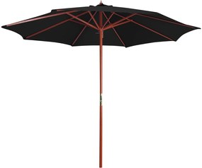 Guarda-sol com mastro de madeira 300x258 cm preto