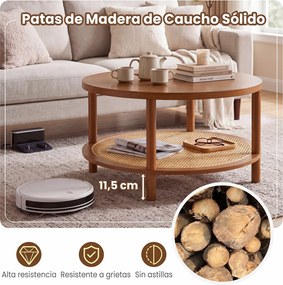 Mesa de Centro Redonda, 80 x 80 x 45 cm, Arrumação em Dois Níveis, Castanho