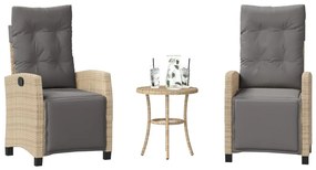 vidaXL 3 pcs conjunto bistrô com almofadões vime PE bege misturado