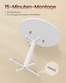 Mesa de jantar redonda 80 cm de diâmetro para 4 pessoas para sala de jantar, cor branca