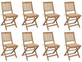 vidaXL Cadeiras de exterior dobráveis c/ almofadões 8pcs acácia maciça