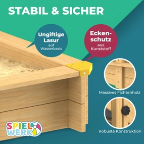 Caixa de areia crianças Fritzi 140 x 140 x 120 cm com cobertura solar castanho e antracite