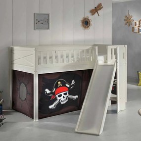 Conjunto cama Infantil SCOTT + escorrega + cortina de brincar Piratas das caraíbas Branca