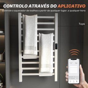 Toalheiro Elétrico de Parede 110W com Controlo WIFI Ecrã Tátil Temporizador 10 Barras Temperatura Ajustável Baixo Consumo IPX4 45x11x80 cm  Branco