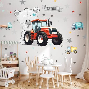 Autocolantes de parede para meninos - Urso com trator