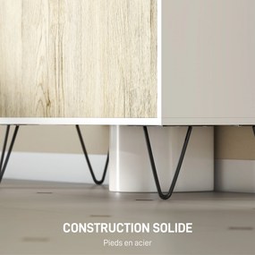 Móvel para lavatório (NÃO INCLUIDO), móvel de casa de banho com 2 portas, pés em aço, 60 x 30 x 60 cm, branco e madeira natural