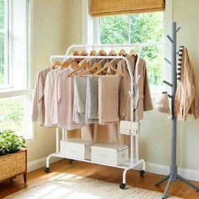 Cabide guarda roupa com rodas de 52,5 x 103,5 x 155 cm branco