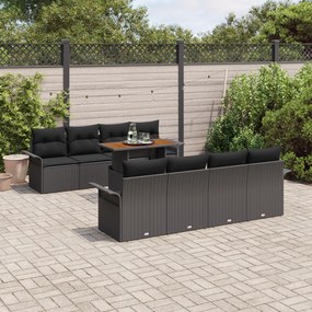 Conjunto de Sofás de Jardim vidaXL de 9 Peças com Almofadas Preto Ratt