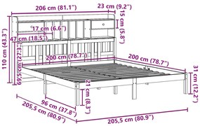 Cama com estante sem colchão 200x200 cm pinho maciço branco