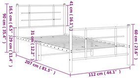 Estrutura de cama com cabeceira e pés 107x203 cm metal preto