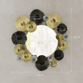 Espelho Decorativo de Parede Metálico para Sala Quarto Corredor 84x84 cm Dourado e Preto