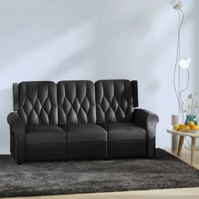 vidaXL Sofá reclinável 3 lugares couro artificial preto brilhante