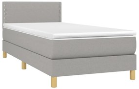 Cama box spring c/ colchão e LED 90x200 cm tecido cinza-claro