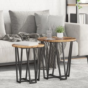 Mesa de Apoio 2 pcs de Madeira Velha, Engenharia de Madeira e Metal