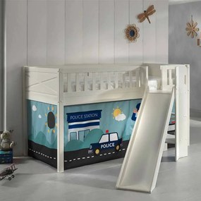 Conjunto cama Infantil SCOTT + escorrega + cortina de brincar Policia Branca